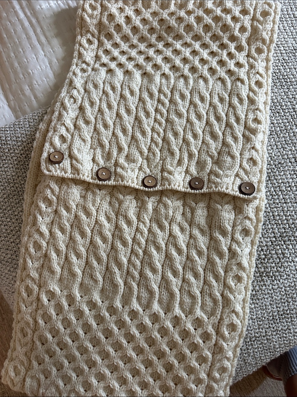 Cream Cable Knit Button-Accent Women's Sweater